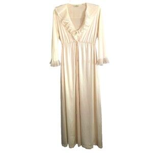 jcpenney | Intimates & Sleepwear | Vtg Jcpenney Peignoir Robe Womens Sz S  Ivory Maxi Satin Ruffles Empire Waist Usa | Poshmark